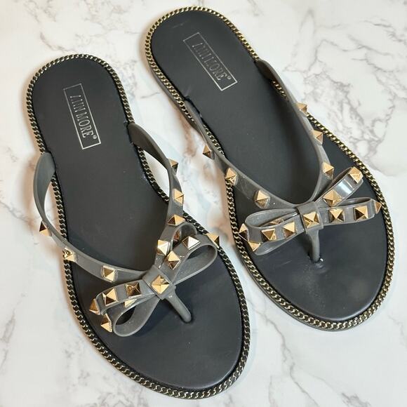 Ann More Grey JELLY SANDALS BOW TRIM DECORATION THONG SANDAL SZ 10 $28 - Picture 2 of 11